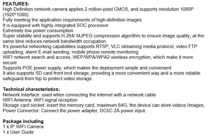 1080P Wireless Dual Antenna WIFI IP Security Surveillance Camera, Support Phone View, Night Vision