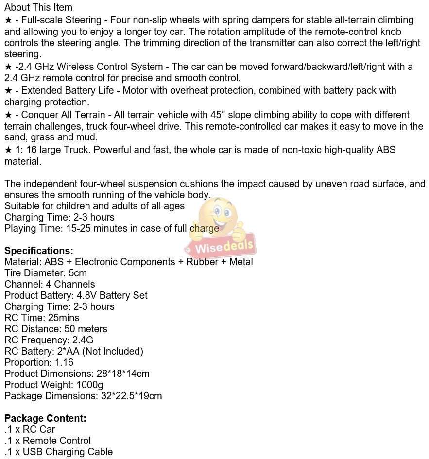 1:16 2.4Ghz Remote Control Die-Cast Off-Road Rock Crawler, High Speed, Rubber Tyre's, Shocks etc