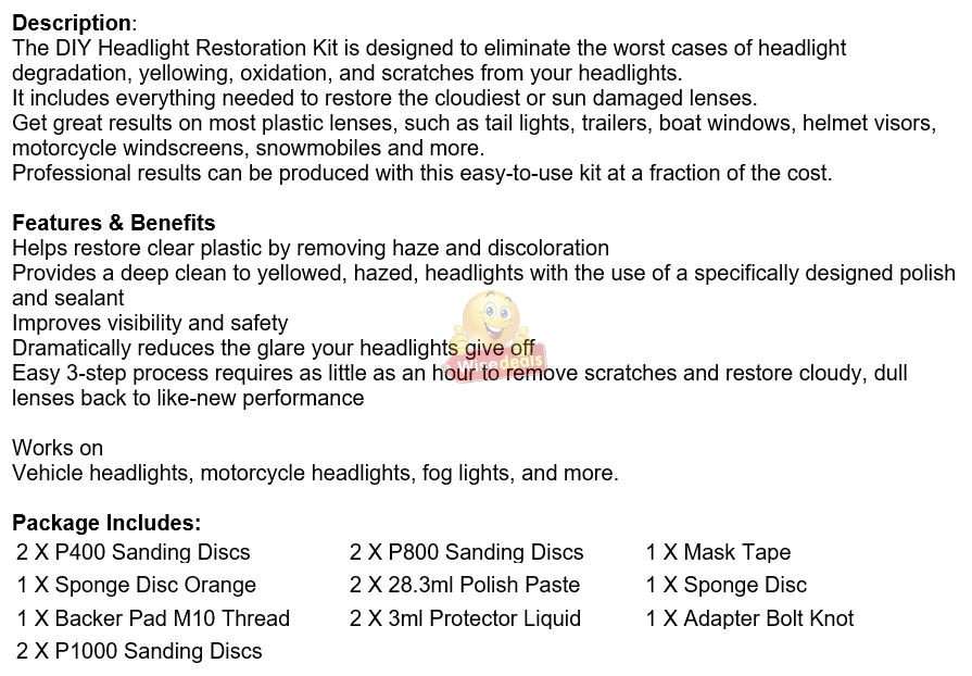 DIY Headlight Restoration Kit Eliminate Degradation, Yellowing, Oxidation & Scratches