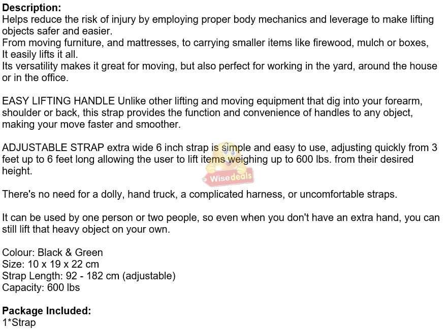 Adjustable Lifting and Moving Strap  Lift and Carry Virtually Anything up to 275 KG