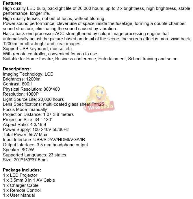 Full HD LED Projector - 1200 Lumens for Ultra-bright and Clear Image & 20,000 Bulb Hours