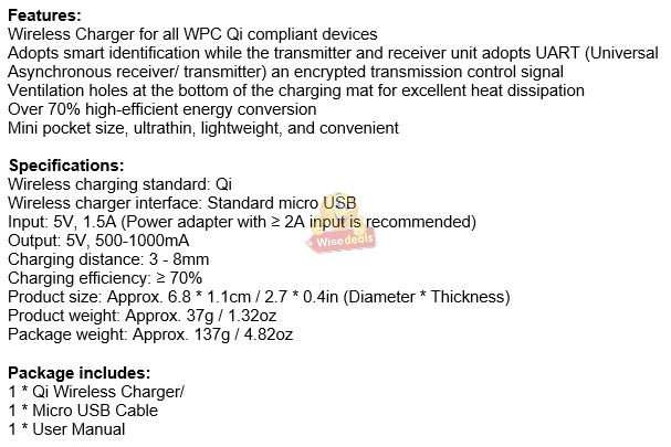 Wireless Charger for all QI Compliant Phones & Devices with USB Port