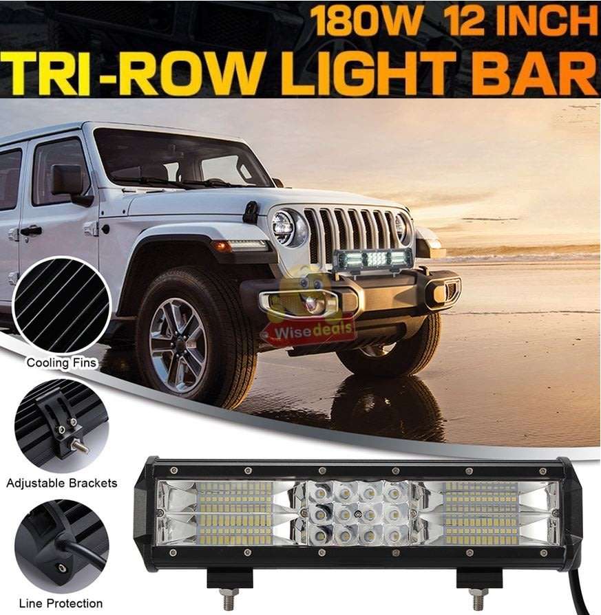 180W Tri-Row Super Bright LED Light Bar, Durable and Easy to Install