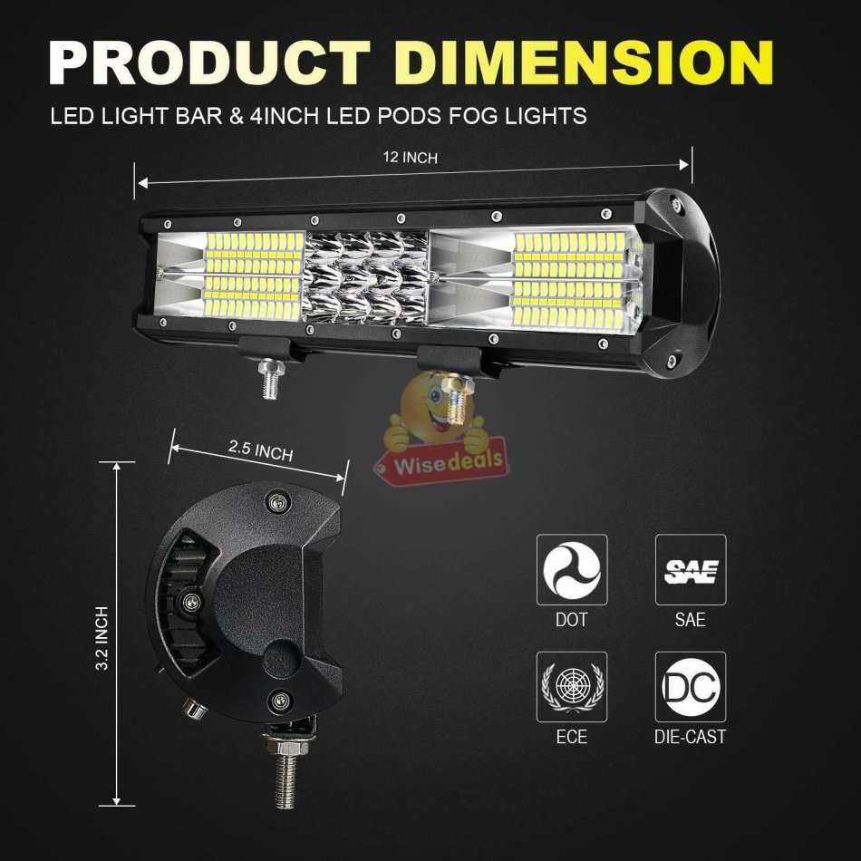180W Tri-Row Super Bright LED Light Bar, Durable and Easy to Install