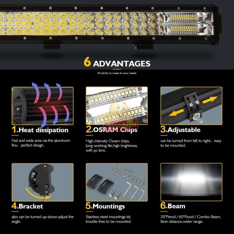 180W Tri-Row Super Bright LED Light Bar, Durable and Easy to Install