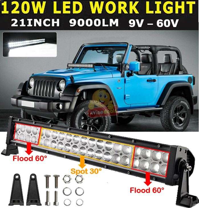 21 Super Bright 120W Spot & Floodlight Combo LED Bar Work Light, 9000 Lumens, 9-60V