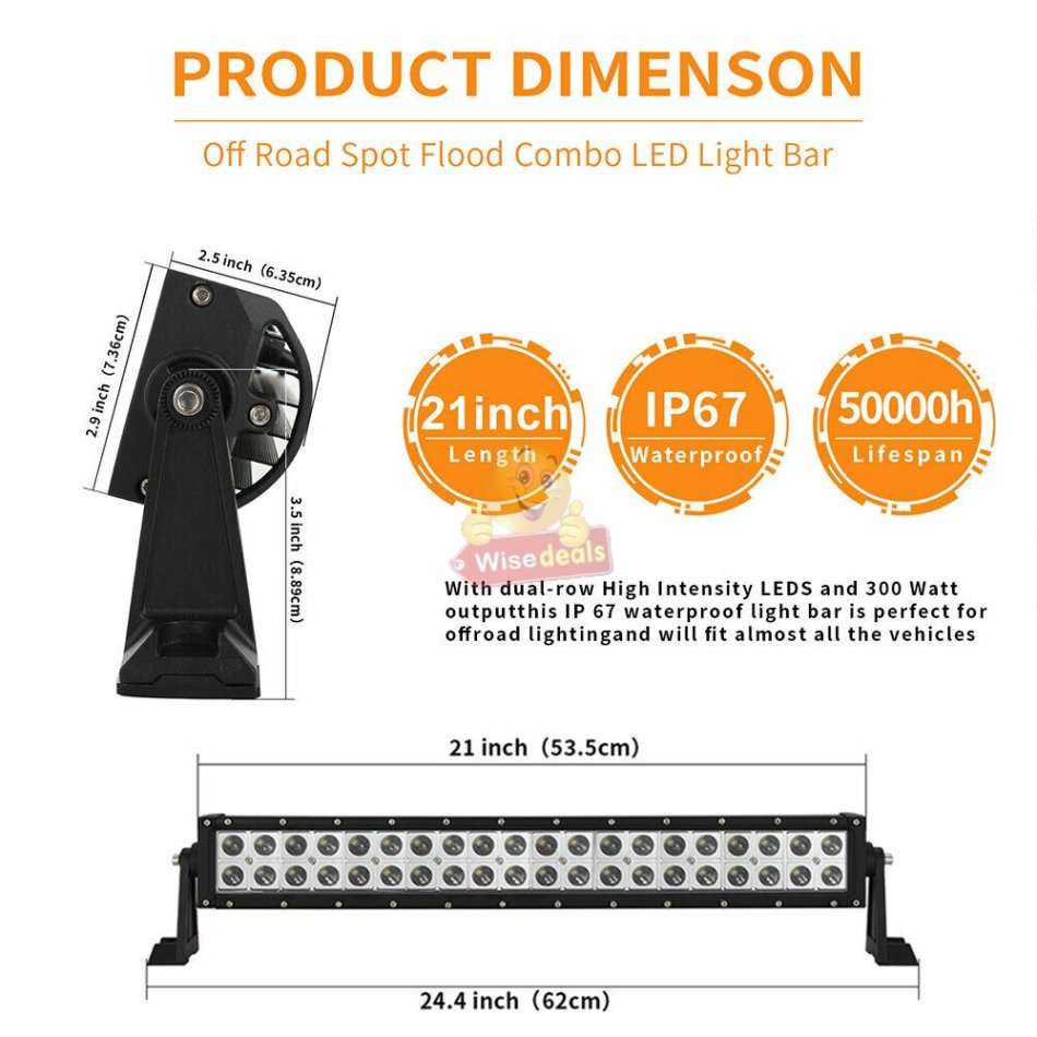 21 Super Bright 120W Spot & Floodlight Combo LED Bar Work Light, 9000 Lumens, 9-60V