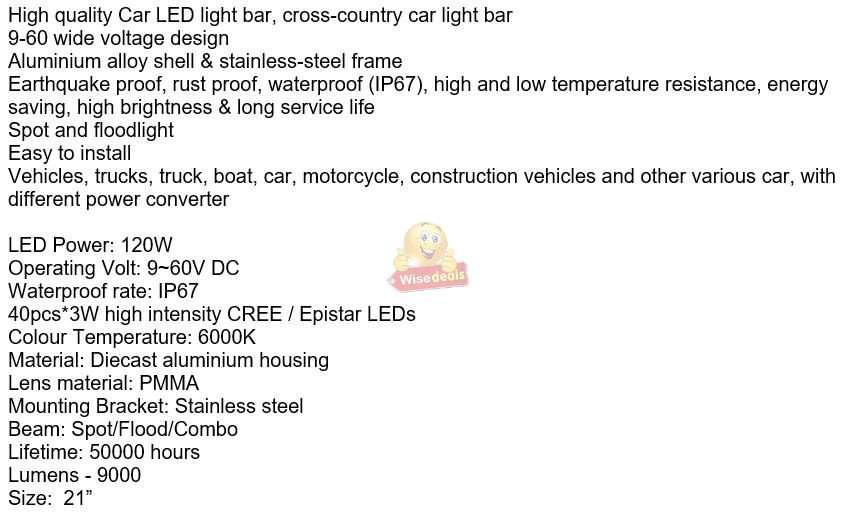 21 Super Bright 120W Spot & Floodlight Combo LED Bar Work Light, 9000 Lumens, 9-60V