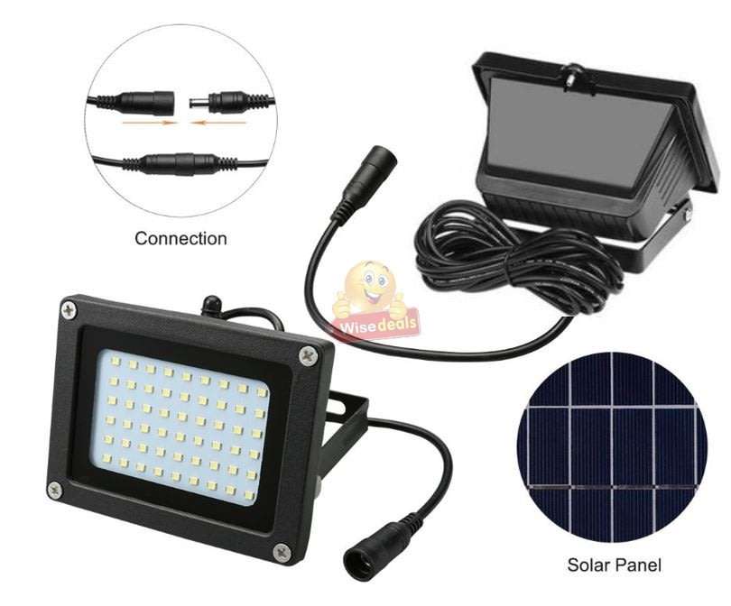 LED Solar Flood Light with 5 meter cable, Solar Panel, Bracket & Ground Stand, Day Night Sensor
