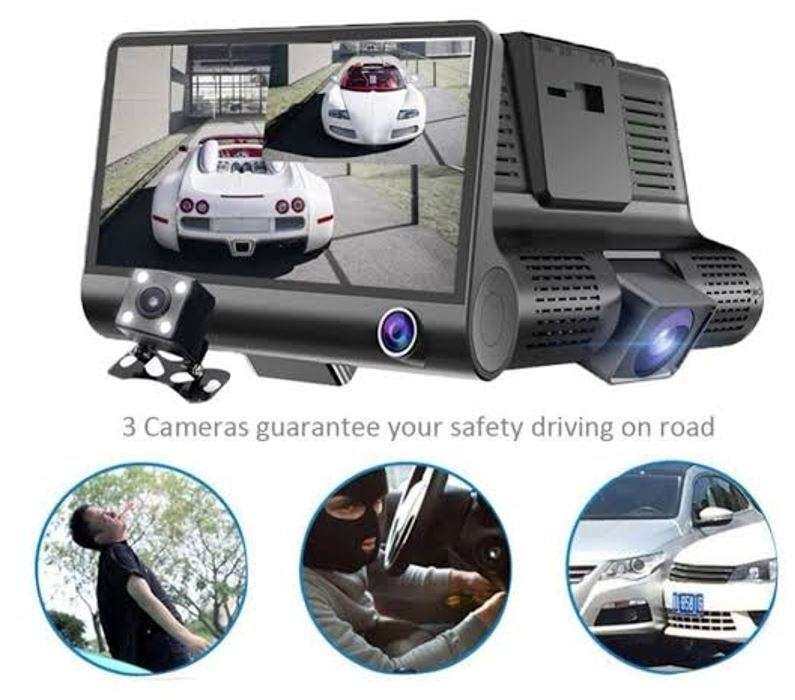 4 Inch IPS 1080P HD Night Vision DVR with Front, Inside & Rear Camera, 170° Wide-angle,G-Sensor