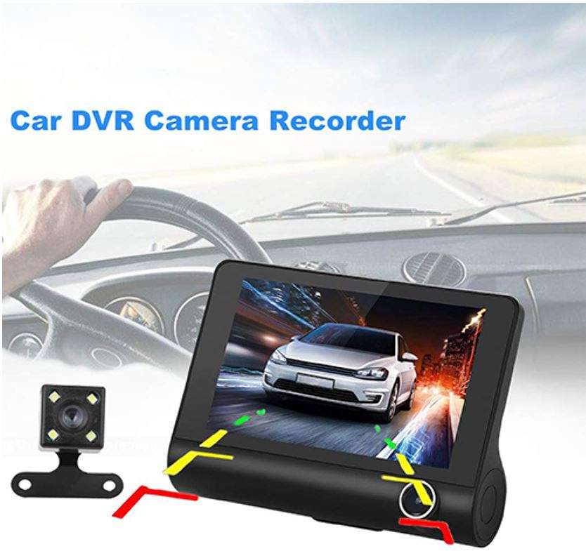 4 Inch IPS 1080P HD Night Vision DVR with Front, Inside & Rear Camera, 170° Wide-angle,G-Sensor