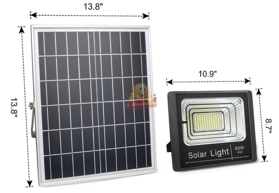 60W LED SOLAR Flood Light with Remote Control, Solar Panel, Waterproof & 1350 Lumens