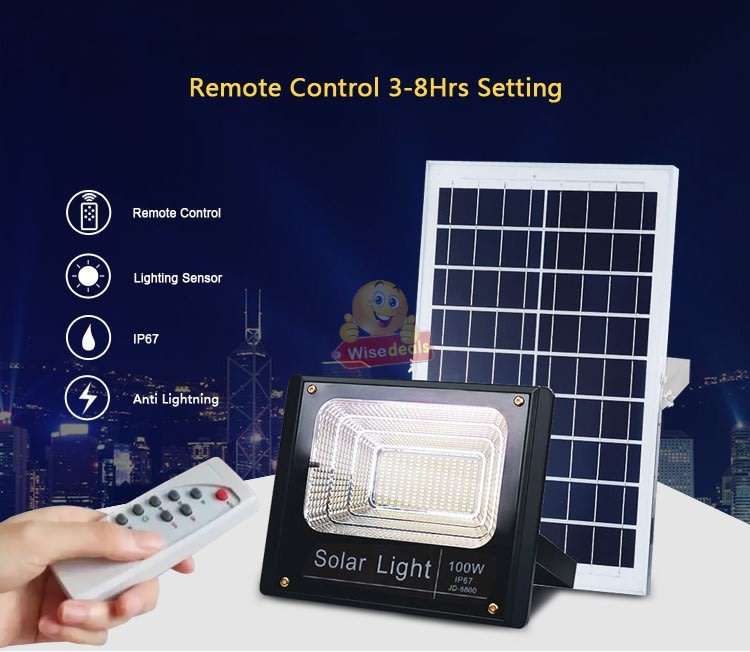 40W LED SOLAR Flood Light with Remote Control, Solar Panel, 5m Cable, Waterproof & 1050 Lumens