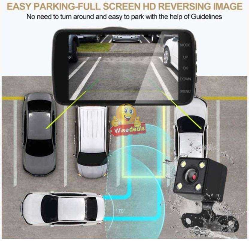 4 Full HD Dual Lens DVR Dashcam, reverse camera, extension cable, G-Sensor, Night Vision, Loop Reco