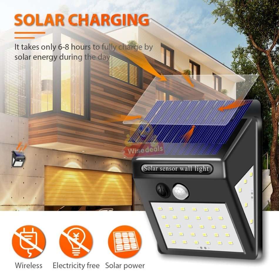 40 LED Solar Power Wall Light, PIR Motion Sensor, Waterproof, Night Sensor & Eco-friendly, 3 Modes