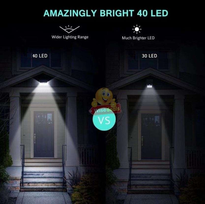 40 LED Solar Power Wall Light, PIR Motion Sensor, Waterproof, Night Sensor & Eco-friendly, 3 Modes