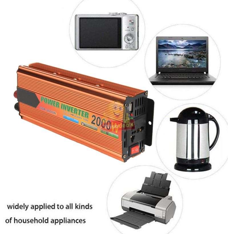 Solar Power Inverter - 2000W Constant Power & 4000W Surge Power, Convert 12V DC to 220V AC