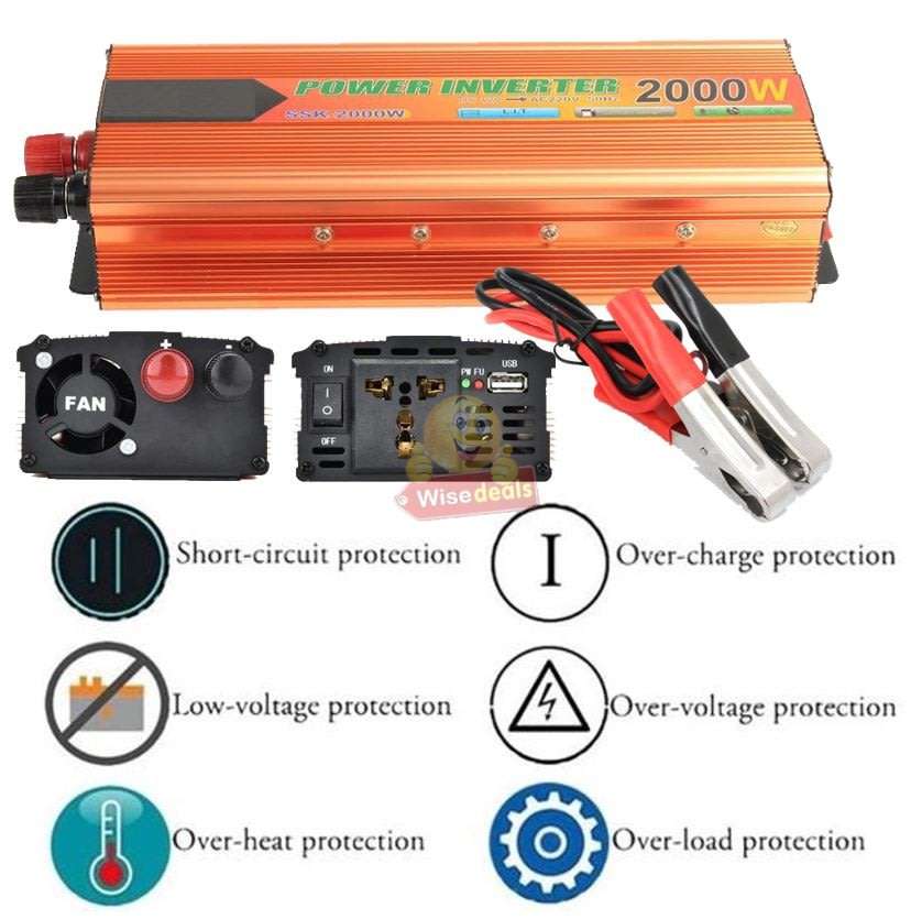 Solar Power Inverter - 2000W Constant Power & 4000W Surge Power, Convert 12V DC to 220V AC
