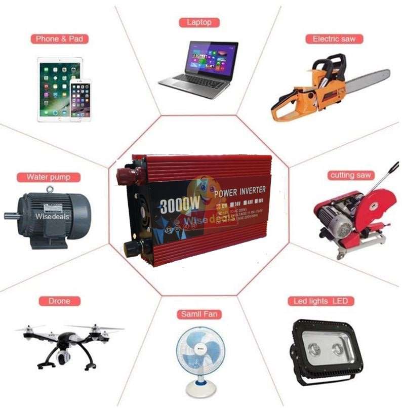 Solar Power Inverter  3000W Constant Power & 6000W Surge Power, Convert 12V DC to 220V AC