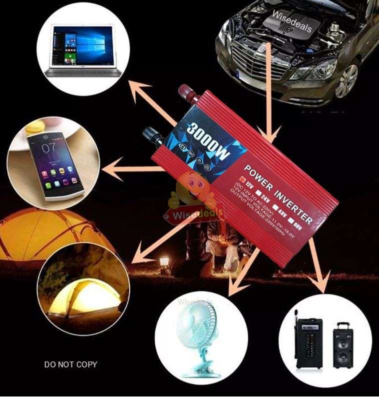 Solar Power Inverter  3000W Constant Power & 6000W Surge Power, Convert 12V DC to 220V AC