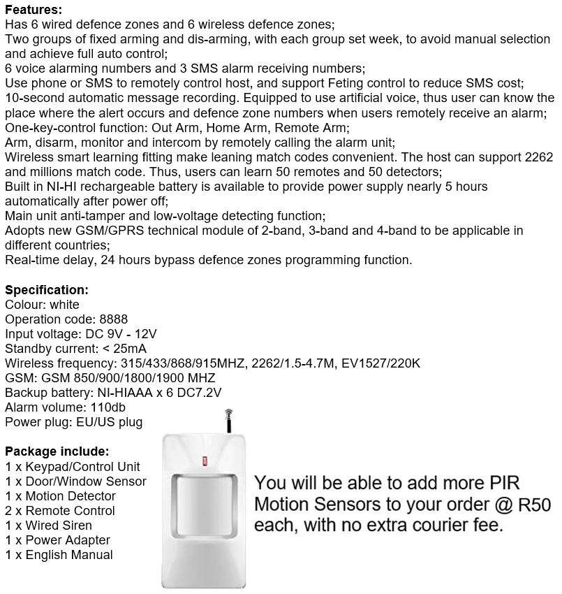 Wireless Alarm System - Alarm sounds when motion is detected and an SMS is send to the owner