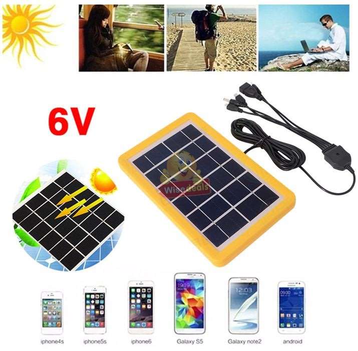 6V Solar Panel with Multi-Function Charging Point Cable for Charging of Devices, Light, Phones etc