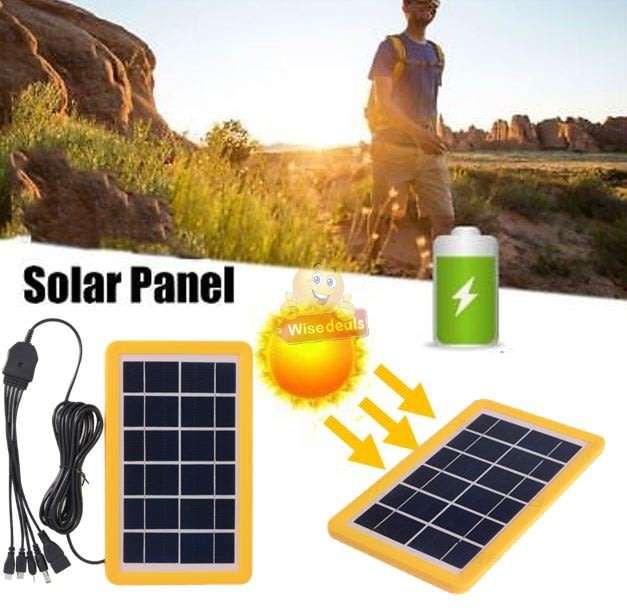 6V Solar Panel with Multi-Function Charging Point Cable for Charging of Devices, Light, Phones etc