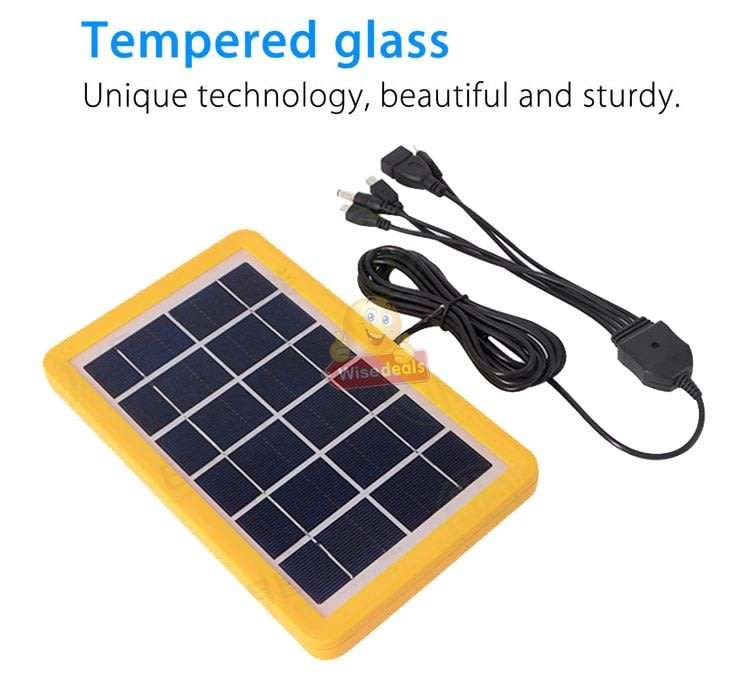 6V Solar Panel with Multi-Function Charging Point Cable for Charging of Devices, Light, Phones etc