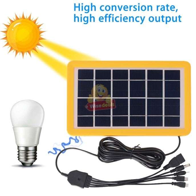 6V Solar Panel with Multi-Function Charging Point Cable for Charging of Devices, Light, Phones etc