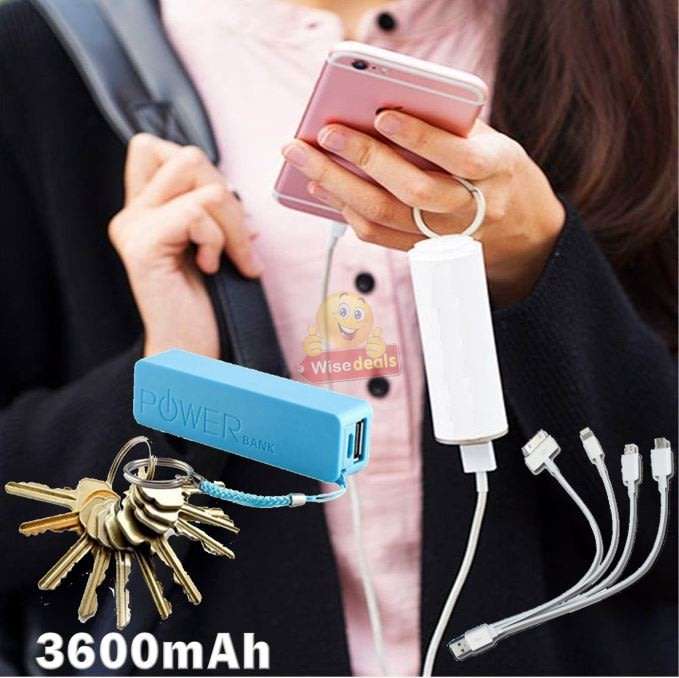 3600mAh Power Bank with Keyring and 5-in-1 Multi-Functional Cable for Charging of different Devices