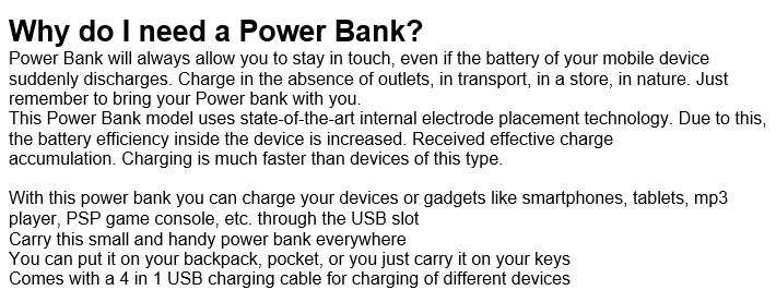 3600mAh Power Bank with Keyring and 5-in-1 Multi-Functional Cable for Charging of different Devices