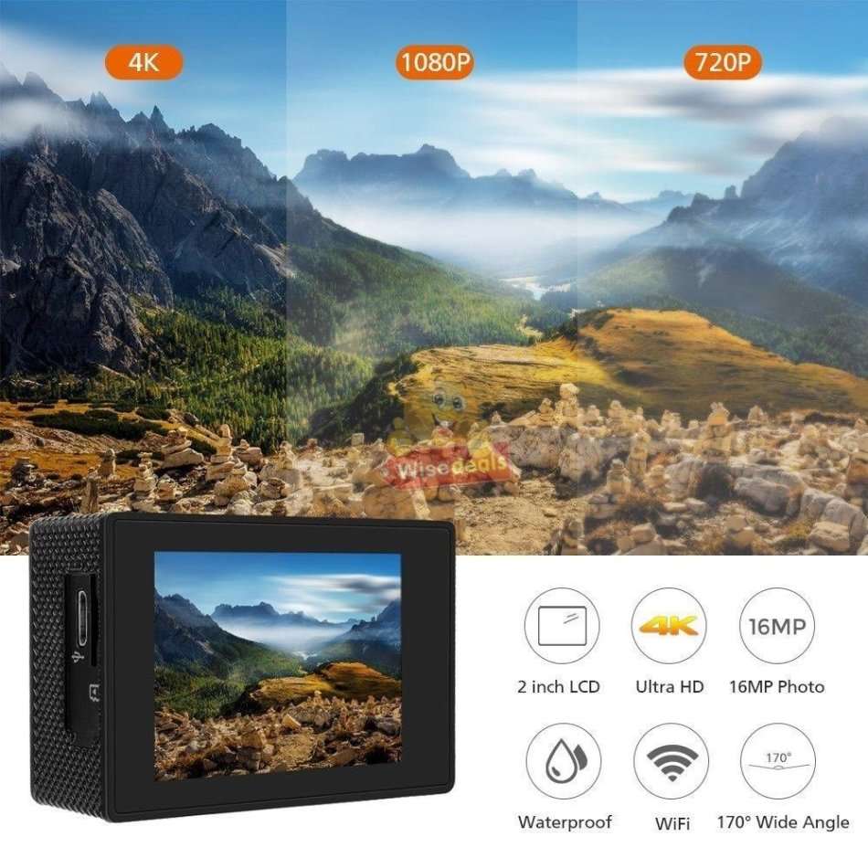 Ultra HD 4K Waterproof WIFI Sport Action Camera, 170° View, 16MP etc.