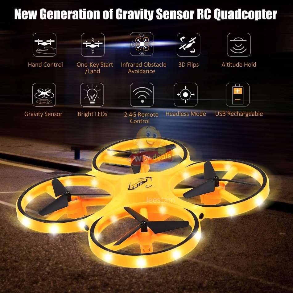 Sensor Gravity Remote Watch or Gesture Control Drone with Infrared Obstacle Avoidance Mode and more