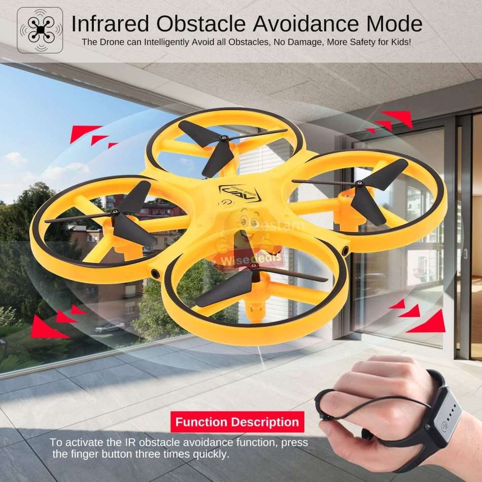 Sensor Gravity Remote Watch or Gesture Control Drone with Infrared Obstacle Avoidance Mode and more