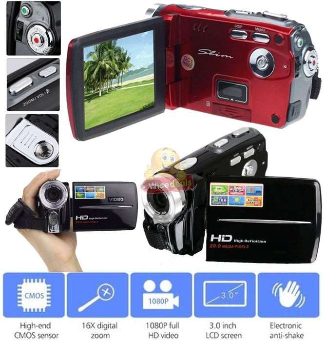 HD Digital Video Camcorder, 3.0 Inch LCD Screen, 20MP, 16X Zoom, Anti-shake, Support SD Card
