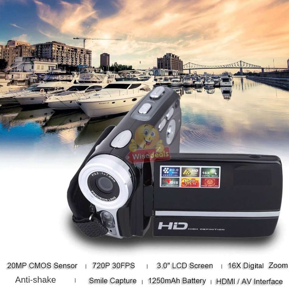 HD Digital Video Camcorder, 3.0 Inch LCD Screen, 20MP, 16X Zoom, Anti-shake, Support SD Card