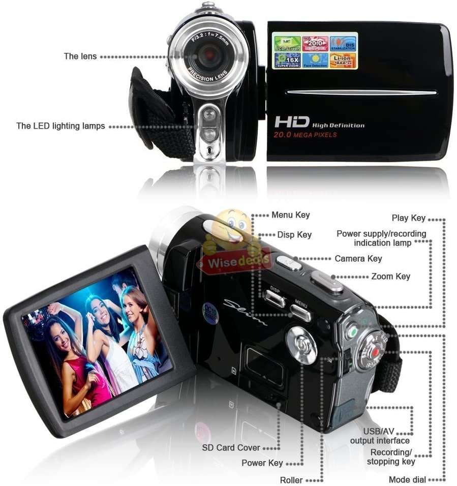 HD Digital Video Camcorder, 3.0 Inch LCD Screen, 20MP, 16X Zoom, Anti-shake, Support SD Card