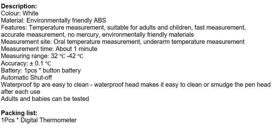 Digital Thermometer  Fast & Accurate Measurement, No Mercury, Environmentally Friendly