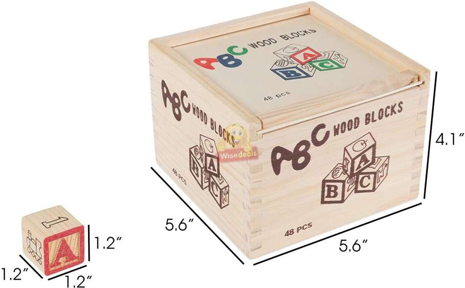 48 PC Wooden Block Set help kids learn counting, letters, colours, grouping, stacking, sorting etc.