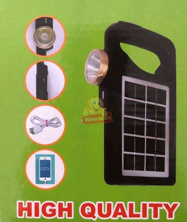 Solar Panel with Build-in Flash Light and Side Light, Support Phone Charging, Lights etc.
