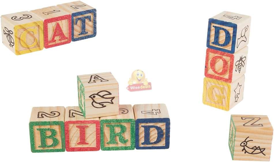 48 PC Wooden Block Set help kids learn count, letters, colours, grouping, stacking, sorting etc.