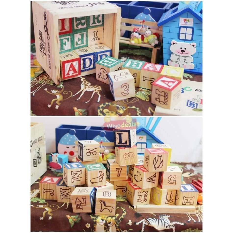 48 PC Wooden Block Set help kids learn count, letters, colours, grouping, stacking, sorting etc.