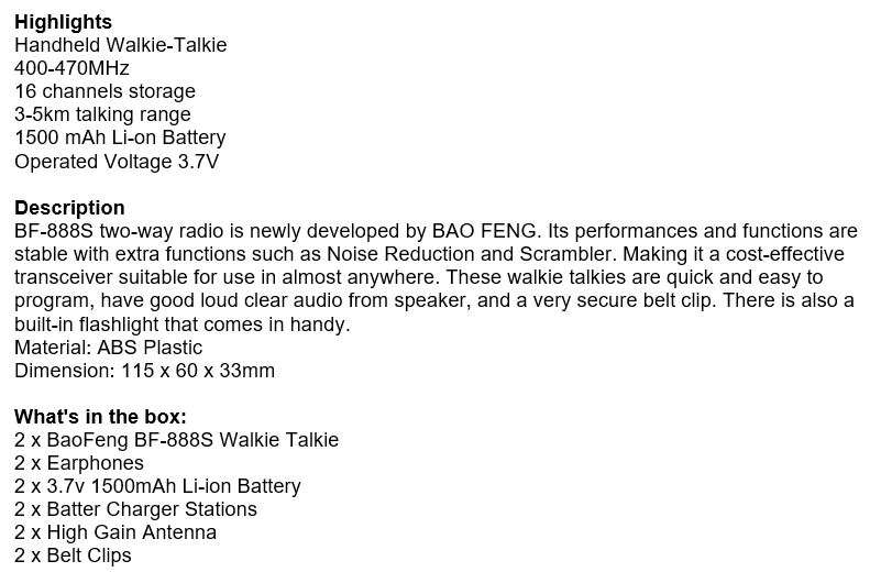 2 X Handheld Walkie Talkie Hand Radio Set with 16 Channels, 3 - 5 km talking range etc