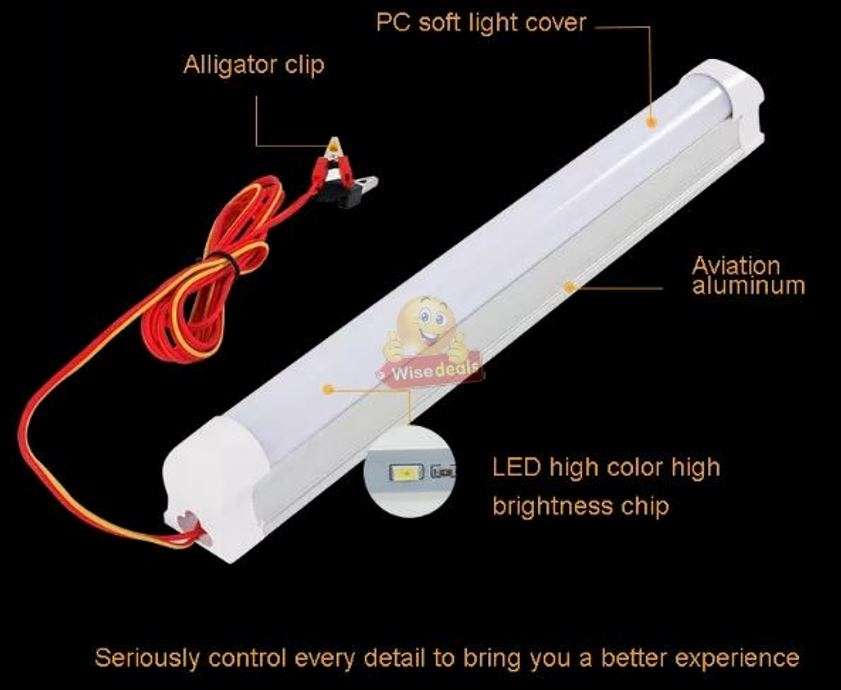 12V DC High Power LED Tube Light with Alligator Clamps