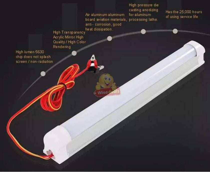 12V DC High Power LED Tube Light with Alligator Clamps