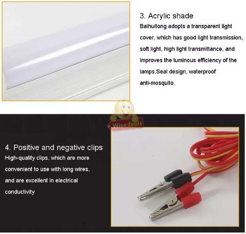 12V DC High Power LED Tube Light with Alligator Clamps