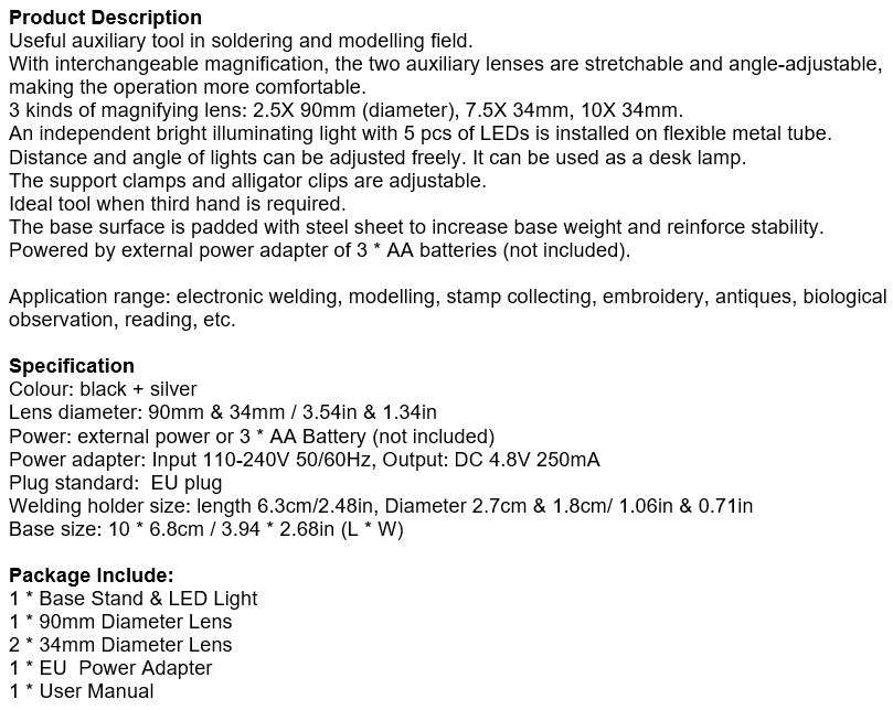5LED Auxiliary Clip Magnifier Soldering Stand  AC/DC Interchangeable