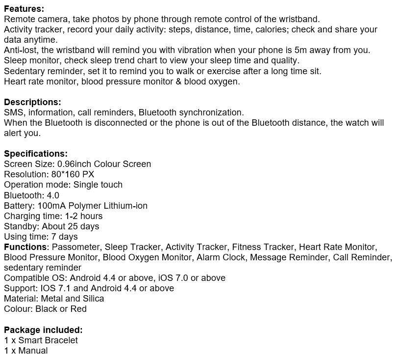 Bluetooth Health Smart Watch - Monitor Heart Rate, Blood Pressure, Blood Oxygen, Calorie, Distance