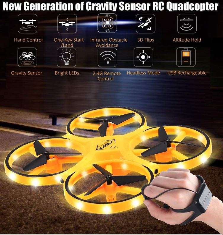 Sensor Gravity Remote Watch or Gesture Control Drone with Infrared Obstacle Avoidance Mode and more