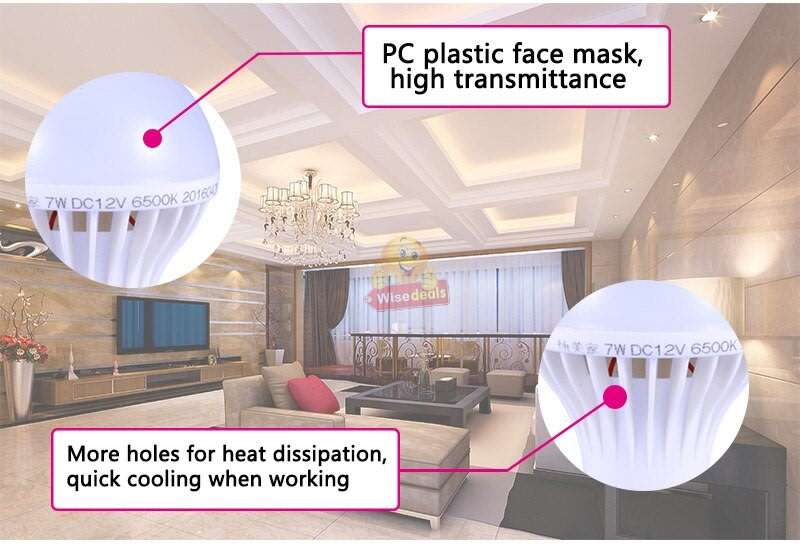 DC 12V E27 7W High Power Light Bulb with Adapter, Wire & Crocodile Clamps